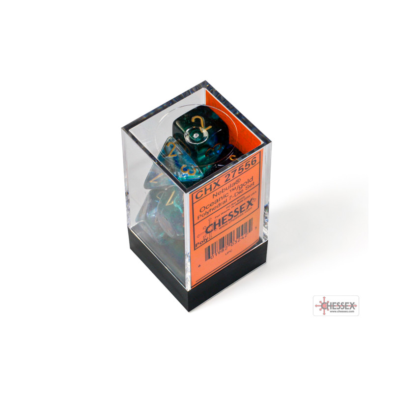 Nebula Oceanic/gold Luminary Polyhedral 7-Dice Set