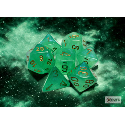 Borealis Light Green/gold Luminary Polyhedral 7-Dice Set