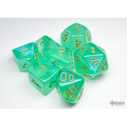 Borealis Light Green/gold Luminary Polyhedral 7-Dice Set