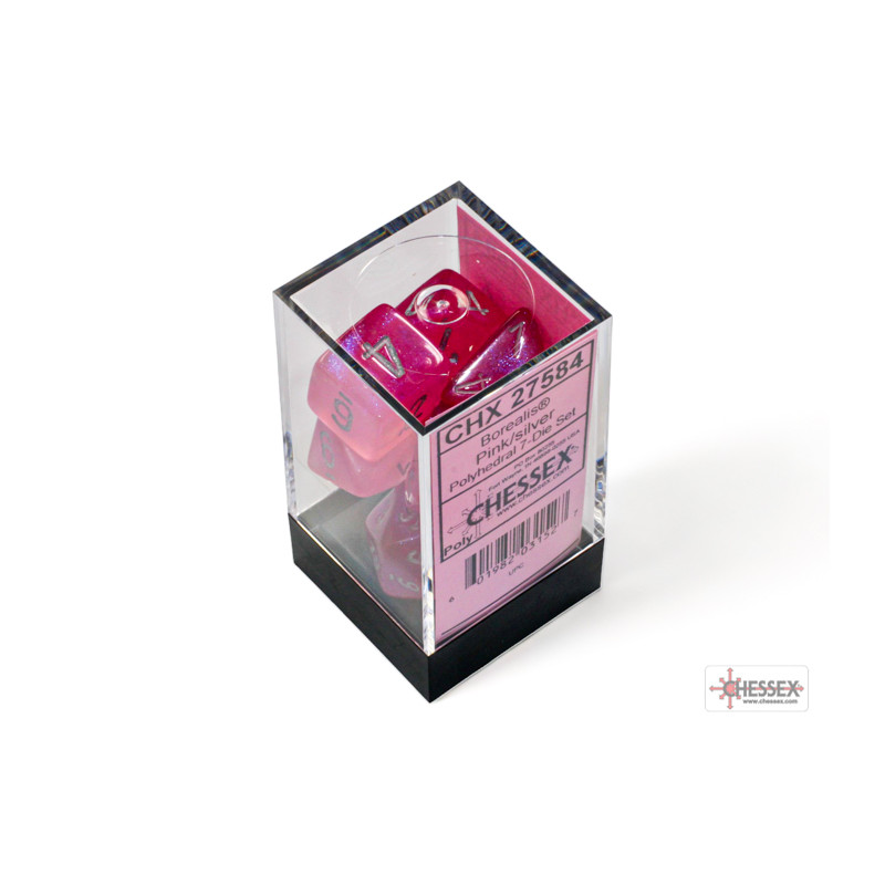 Borealis Pink/silver Luminary Polyhedral 7-Dice Set