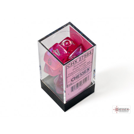 Borealis Pink/silver Luminary Polyhedral 7-Dice Set