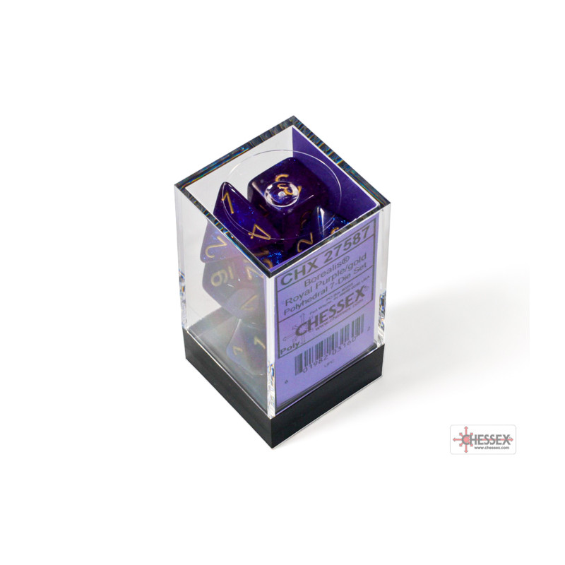 Borealis Royal Purple/gold Luminary Polyhedral 7-Dice Set