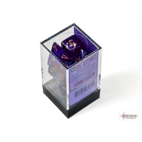 Borealis Royal Purple/gold Luminary Polyhedral 7-Dice Set