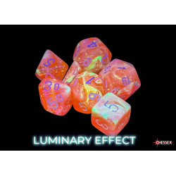 Festive Dahlia/white Luminary Polyhedral 7-Dice Set