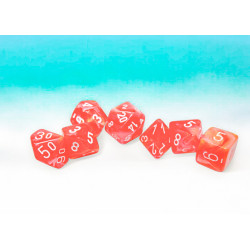 Festive Dahlia/white Luminary Polyhedral 7-Dice Set