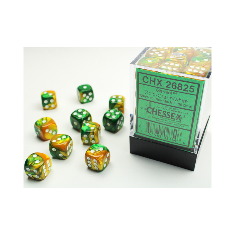 Gemini Gold-Green/White 12mm D6 Block