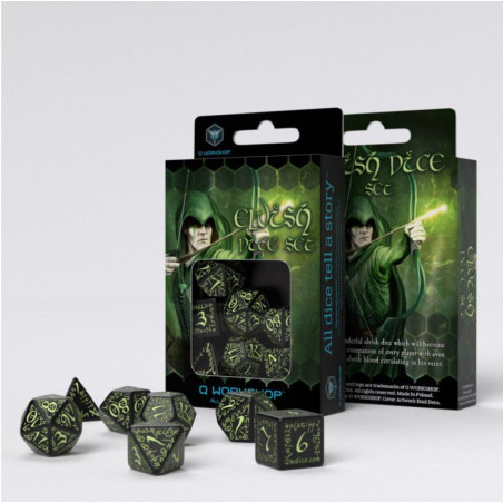 Elvish Dice Set: Black & Glow-in-the-Dark