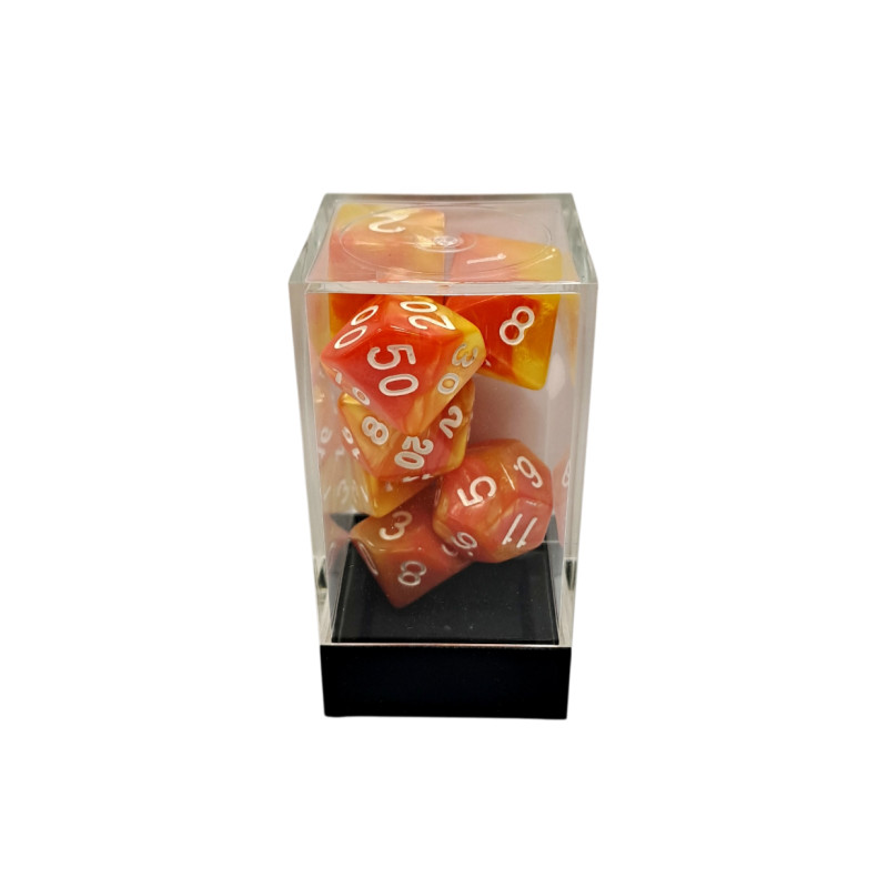 Dual Red-Yellow/White Polyhedral 7-Die Set