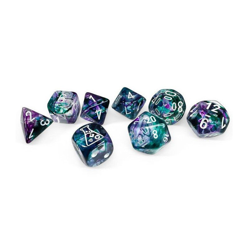 Nebula Flourite/White Polyhedral 7-Die Set (w/ bonus die)