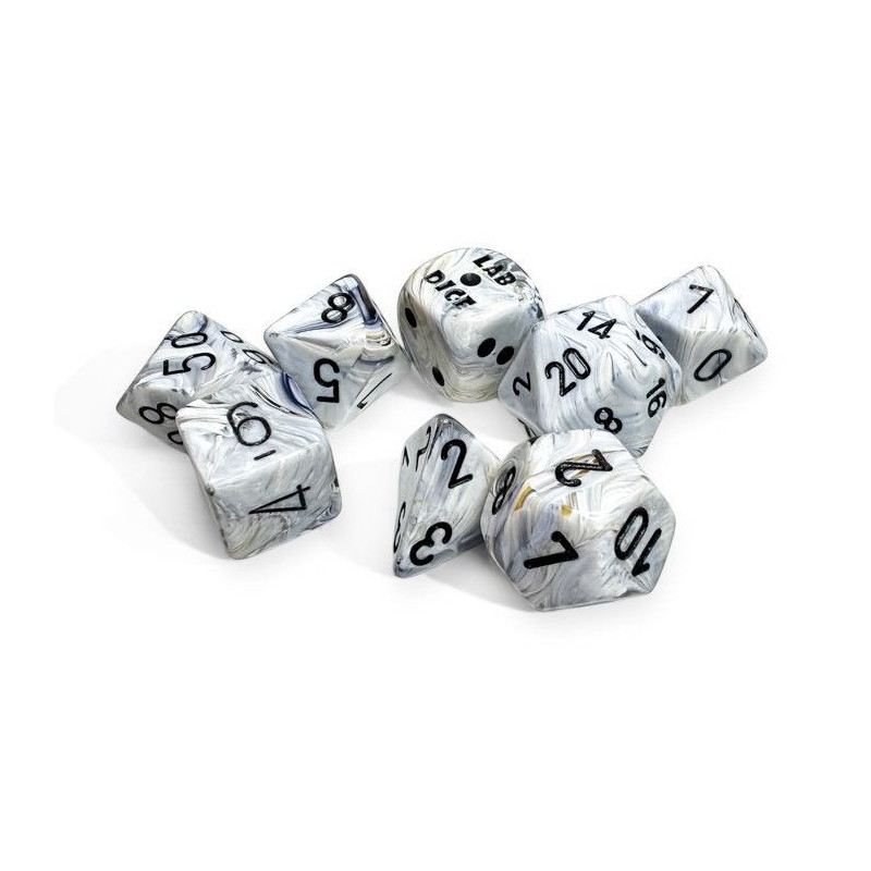 Marble Calcite/Black Polyhedral 7-Die Set (w/ bonus die)