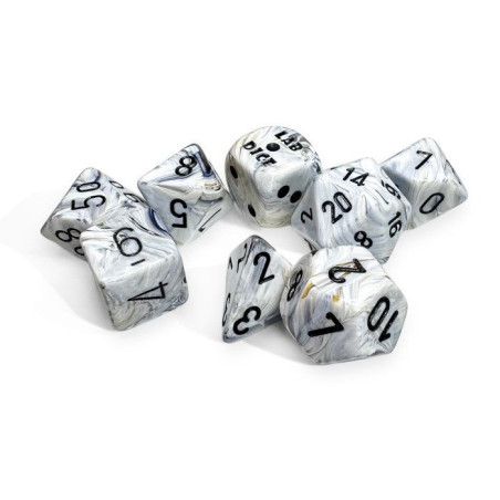 Marble Calcite/Black Polyhedral 7-Die Set (w/ bonus die)