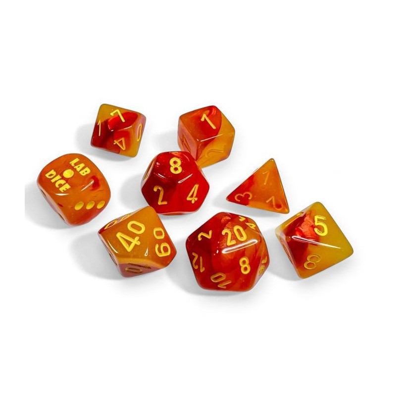 Gemini Gellow-Red/Yellow Luminary Polyhedral 7-Die Set (w/ bonus die)