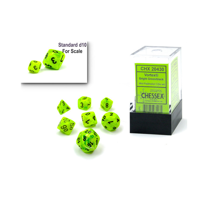 Vortex Bright Green/Black Mini Polyhedral 7-Die Set
