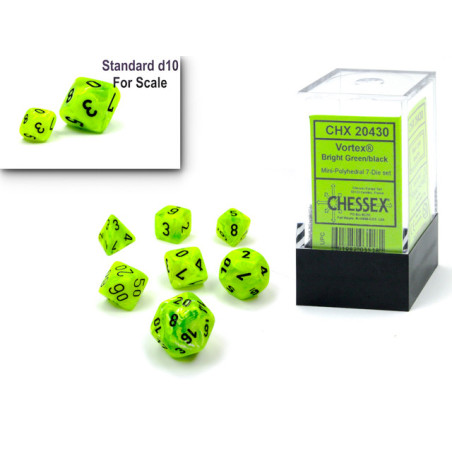 Vortex Bright Green/Black Mini Polyhedral 7-Die Set