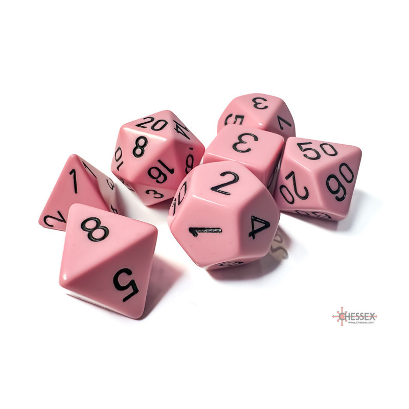 Opaque Pastel Pink/black Polyhedral 7-Dice Set