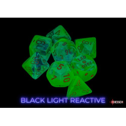 Gemini Plasma Green-Teal/orange Luminary Polyhedral 7-Dice Set