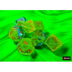 Gemini Plasma Green-Teal/orange Luminary Polyhedral 7-Dice Set