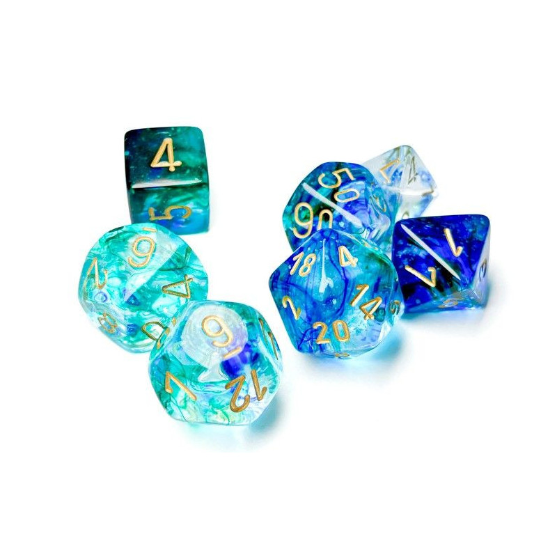 Nebula Luminary Oceanic/Gold Polyhedral 7-Die Set
