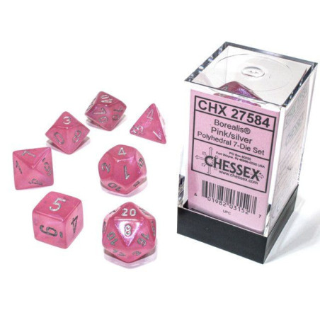 Borealis Luminary Pink/Silver Polyhedral 7-Die Set