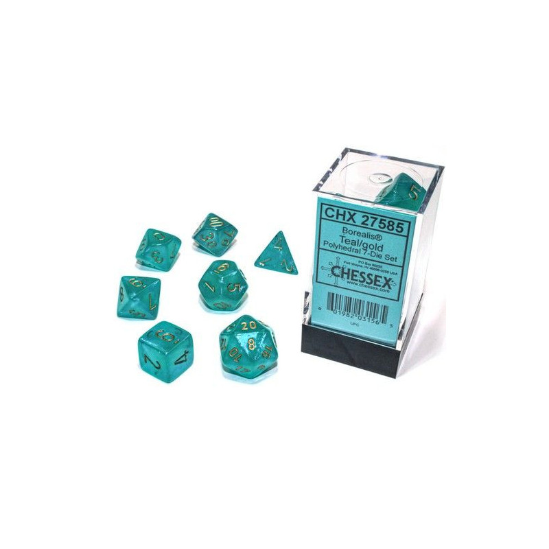Borealis Luminary Teal/Gold Polyhedral 7-Die Set