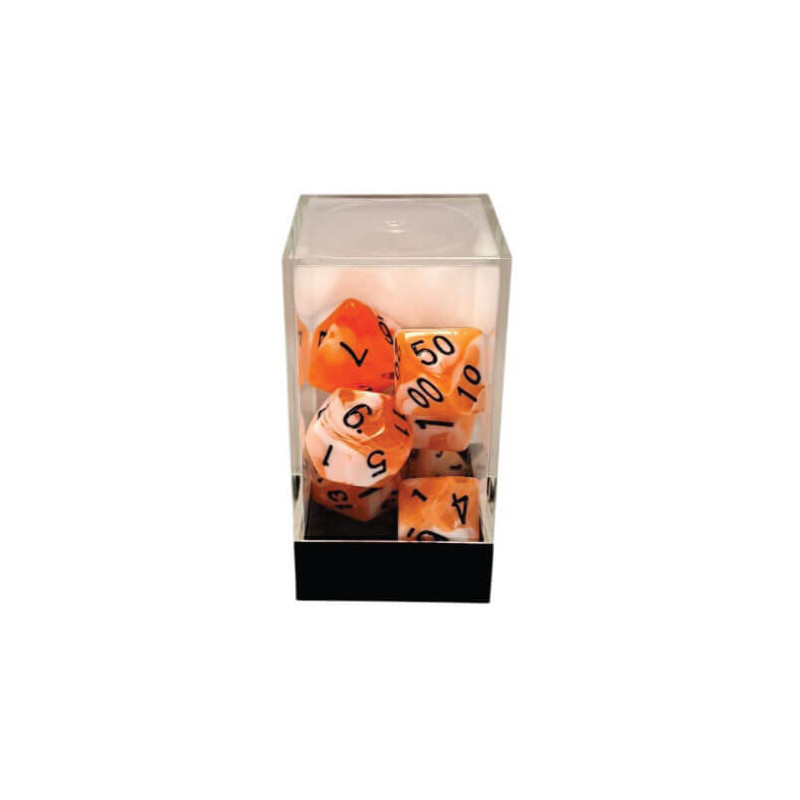 Dual Orange-White/Black Polyhedral 7-Die Set